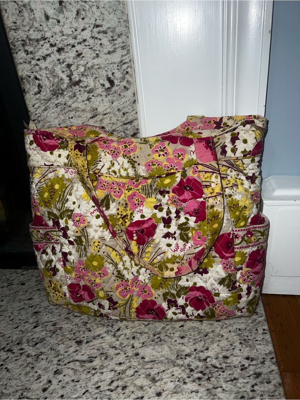Quilted Floral Tote Bag in Pink and Green